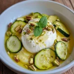 Recettes Burratas Créatives & Fromages Frais 9 Burrata Crémeuse sur Gaspacho de Courgettes Jaunes