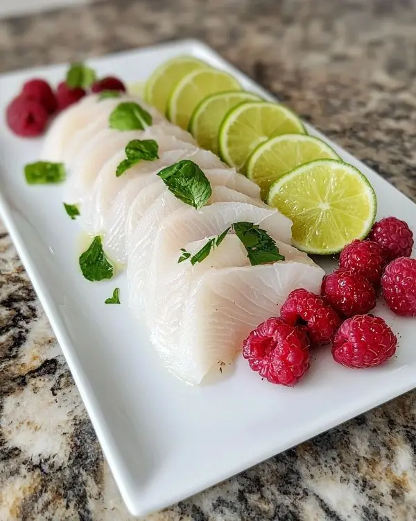 Ceviche de Bar au Litchi, Framboises et Combava