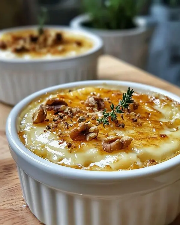 Crème Brûlée Salée au Chèvre, Miel de Thym & Noix