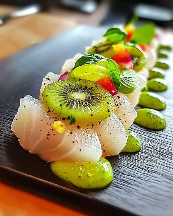 Ceviche de Daurade au Kiwi 3 Recette Ceviche de Daurade au Kiwi, Basilic Frais et Piment Vert