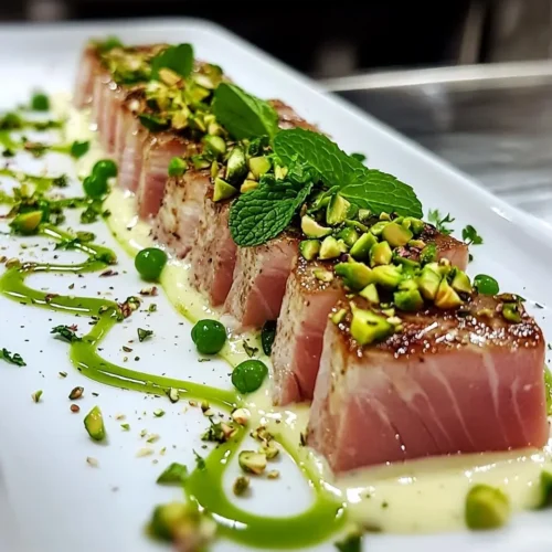 Tataki de Thon, Crème de Petits Pois & Pistaches