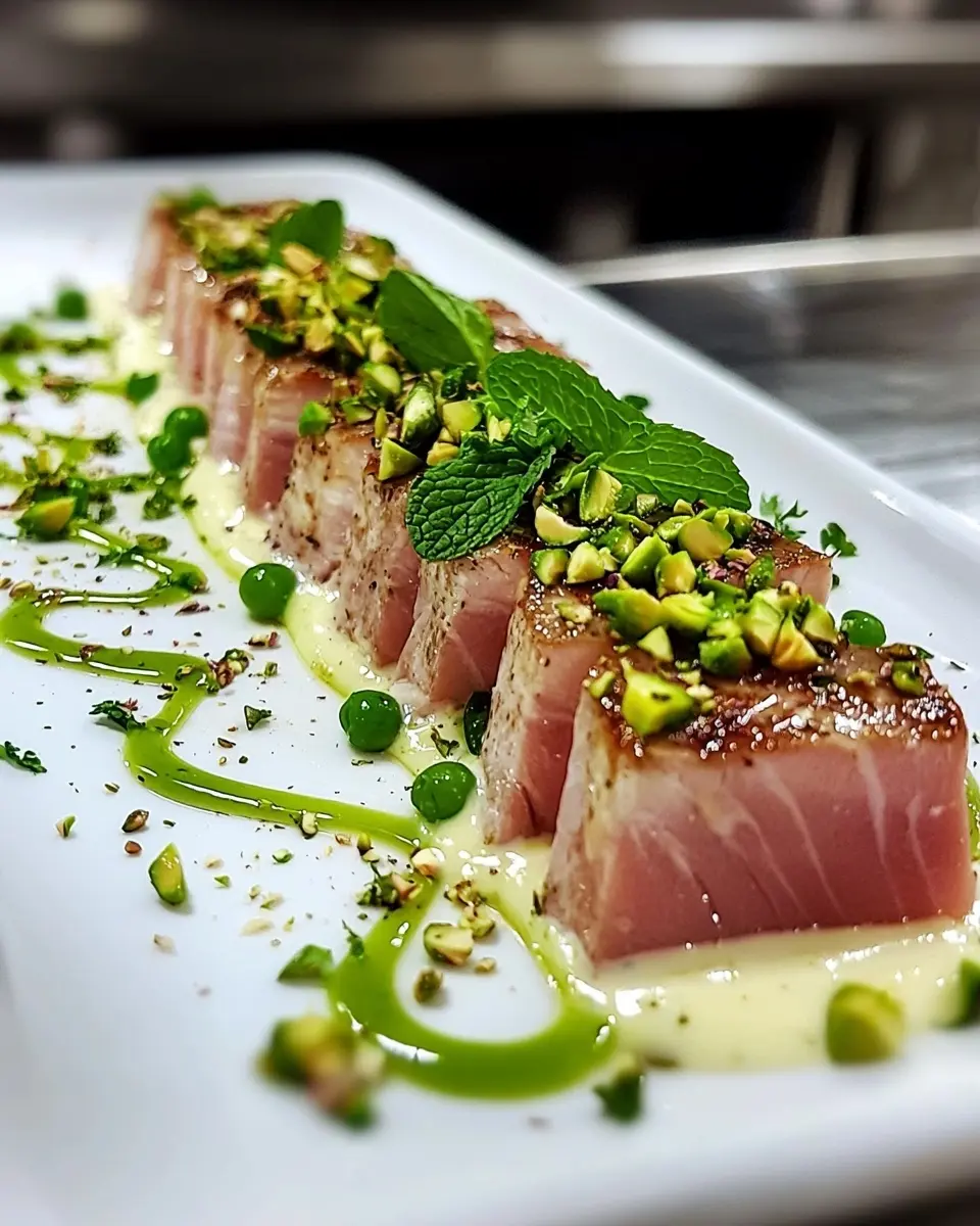Tataki de Thon, Crème de Petits Pois & Pistaches