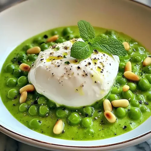Burrata sur Velouté Glacé de Petits Pois à la Menthe