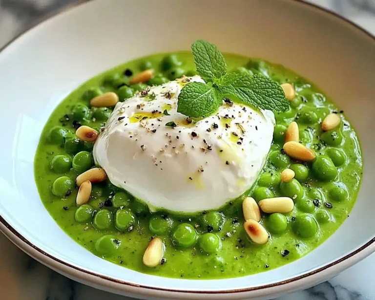 Burrata sur Velouté Glacé de Petits Pois à la Menthe 8 Burrata sur Velouté Glacé de Petits Pois à la Menthe