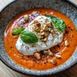 Recettes Burratas Créatives & Fromages Frais 10 Burrata sur Velouté Glacé de Poivron Rouge Rôti