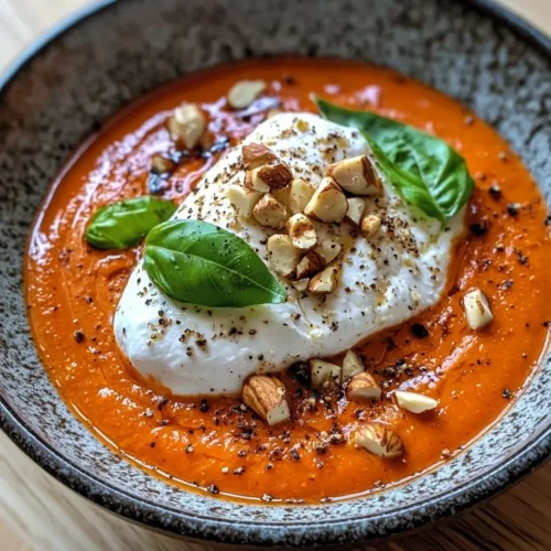 Burrata sur Velouté Glacé de Poivron Rouge Rôti