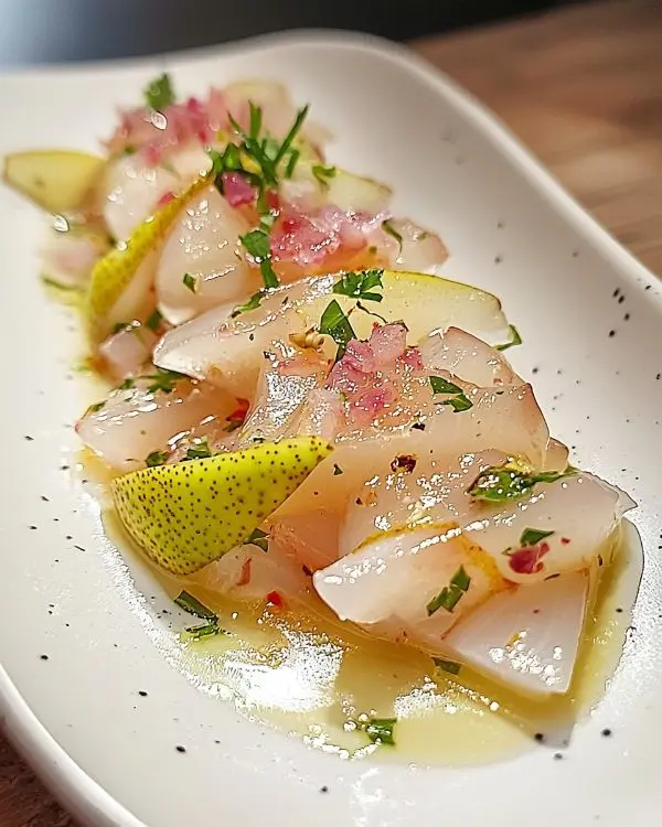 Ceviche de Daurade à la Poire & Gingembre Parfumé 3 Ceviche de daurade à la poire et gingembre