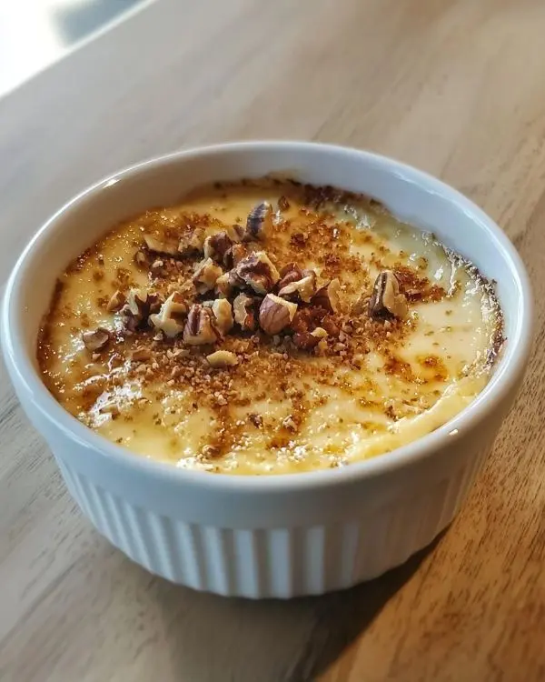 Crème Brûlée Salée au Chèvre Gourmande 3 Crème Brûlée Salée au Chèvre, Confit d'Oignons Rouges & Noix