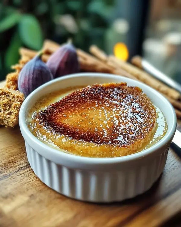 Crème Brûlée Salée au Foie Gras, Chutney de Figues & Éclats de Pain d'Épices