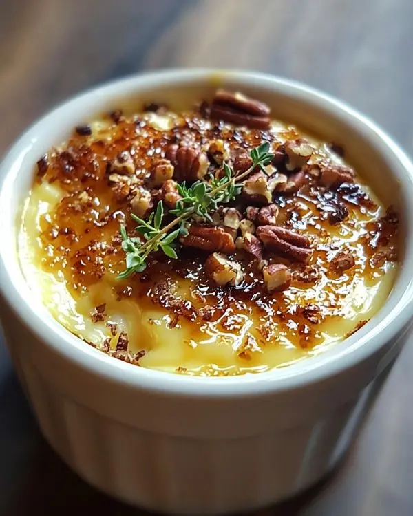 Crème Brûlée Salée au Gorgonzola avec sa Poire Rôtie au Thym & Noix de Pécan Caramélisées