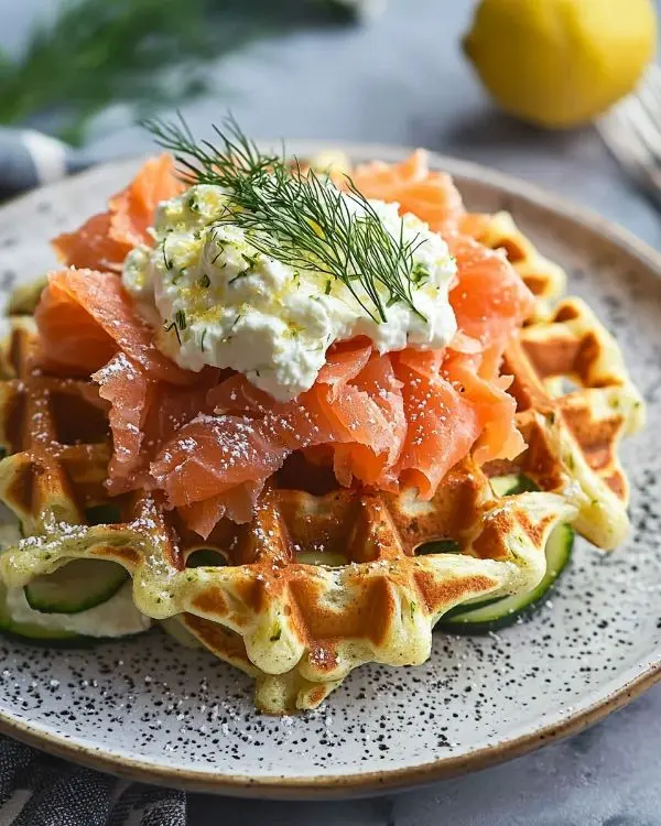 Gaufre de Courgette au Parmesan Raffinée 4 Gaufre de Courgette au Parmesan, Ricotta Fouettée au Citron & Saumon Fumé