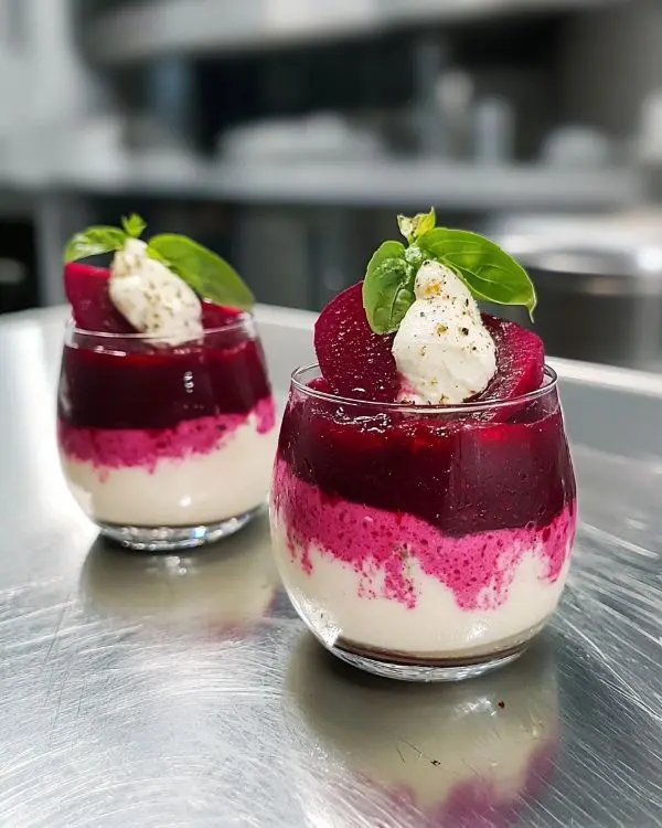 Île Flottante Salée au Chèvre Irrésistible 4 Île Flottante Salée au Chèvre sur Gaspacho de Betterave & Gingembre