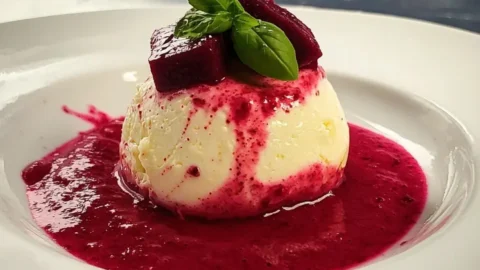 le Flottante Sale au Parmesan sur Velout Glac de Betterave & Gingembre
