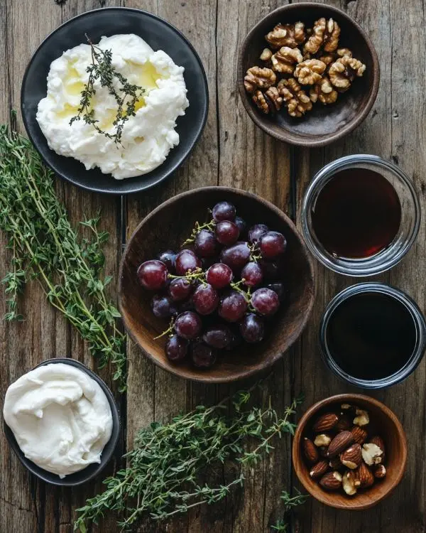 Les ingrédients pour Burrata sur Raisins Rôtis au Thym