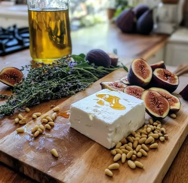 Feta Fouettée au Miel de Lavande Sublime 2 Les ingrédients pour Feta Fouettée au Miel de Lavande, figues fraîches et pignons grillés