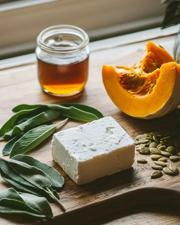 Les ingrédients pour Feta fouettée Onctueuse avec Courge Butternut Rôtie