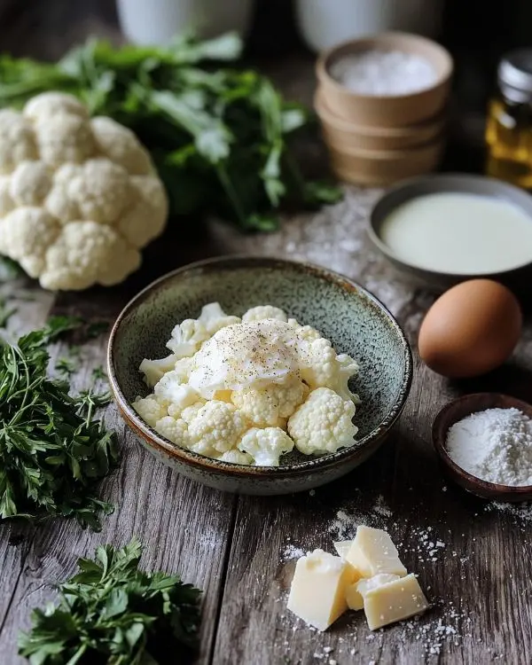 Les ingrédients pour Œuf Parfait 64°C, Mousseline de Chou-fleur à la Truffe & Chips de Parmesan