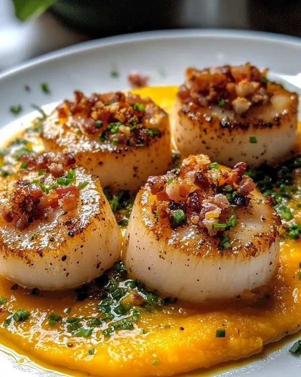 Noix de Saint-Jacques, Velouté de Butternut & Crumble de Bacon