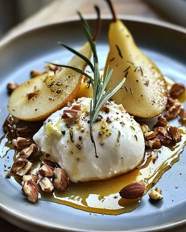 Recette Burrata sur Poires Rôties au Miel & Romarin