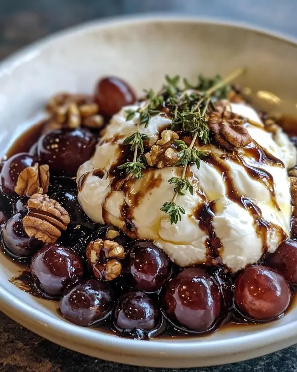 Recette Burrata sur Raisins Rôtis au Thym