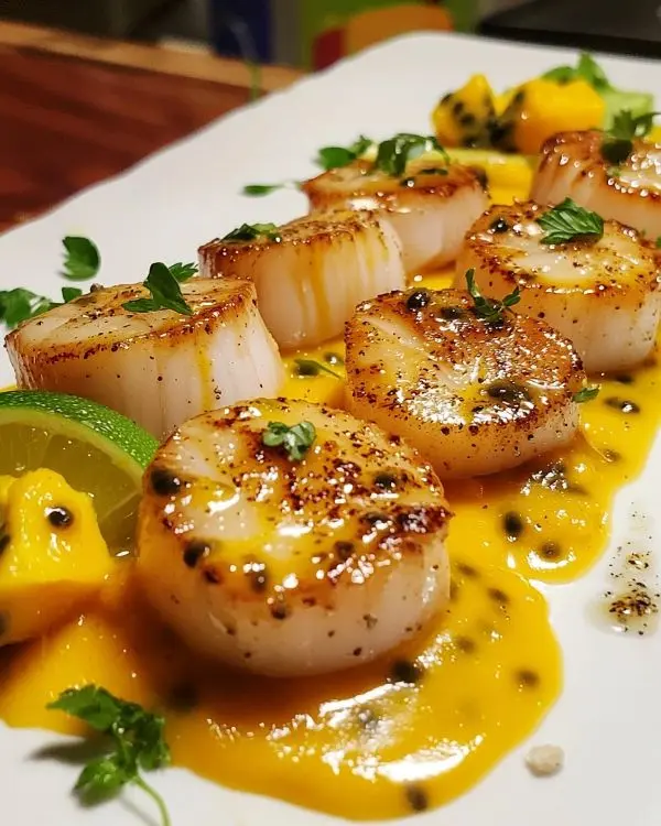 Recette Carpaccio de Saint-Jacques, Vinaigrette Mangue-Passion & Poivre de Timut