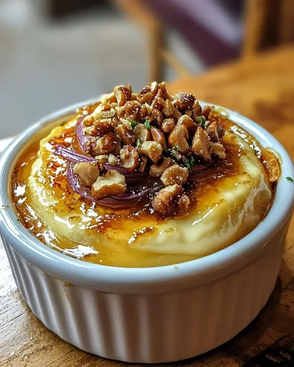 Crème Brûlée Salée au Chèvre Gourmande 2 Recette Crème Brûlée Salée au Chèvre, Confit d'Oignons Rouges & Noix