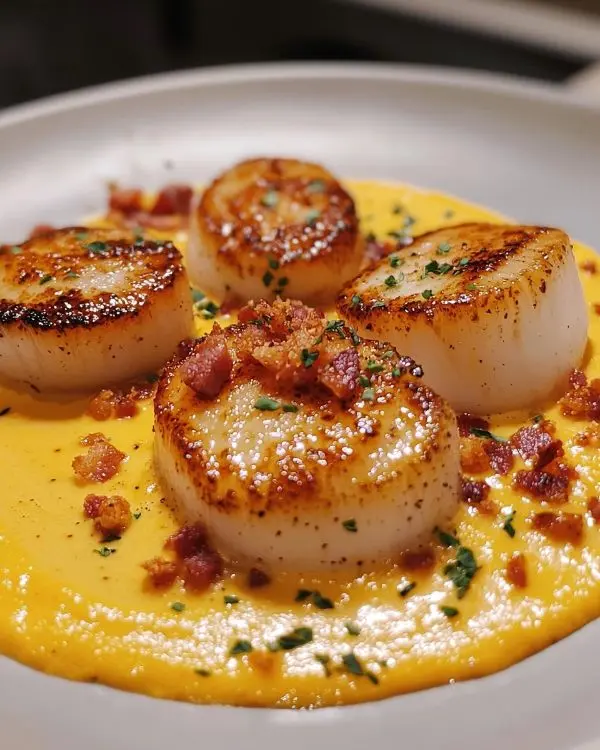 Recette Noix de Saint-Jacques, Velouté de Butternut & Crumble de Bacon