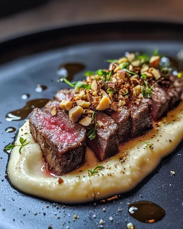 Tataki de Bœuf Exceptionnel 4 Recette Tataki de Bœuf, Purée de Panais à la Truffe & Éclats de Noisettes