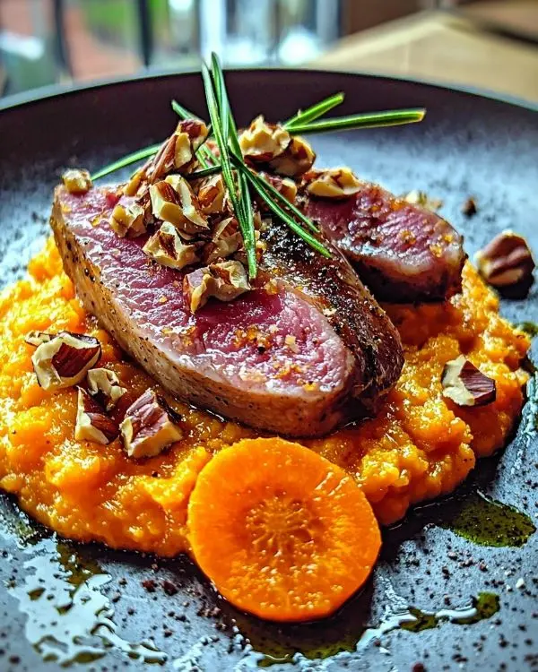 Tataki de Canard Purée de Carottes à l'Orange 2 Recette Tataki de Canard Purée de Carottes à l'Orange & Crumble de Noisettes