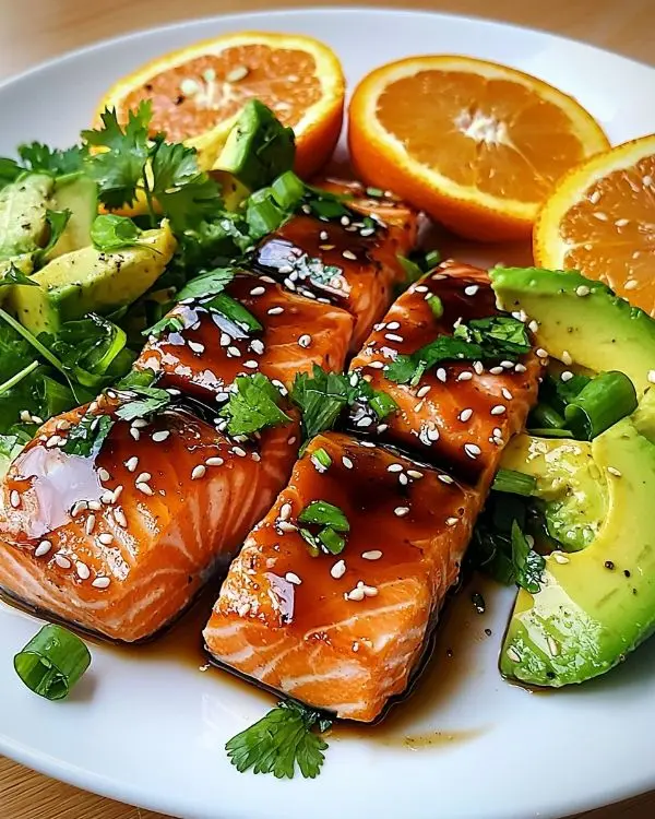 Tataki de Saumon Laqué à l'Érable avec salade d'agrumes & avocat