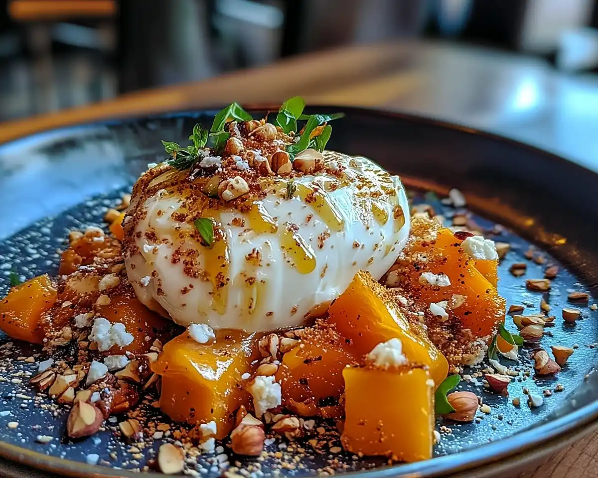 Burrata sur Courge Butternut Rôtie au Miel Pimenté 1 Burrata sur Courge Butternut Rôtie au Miel