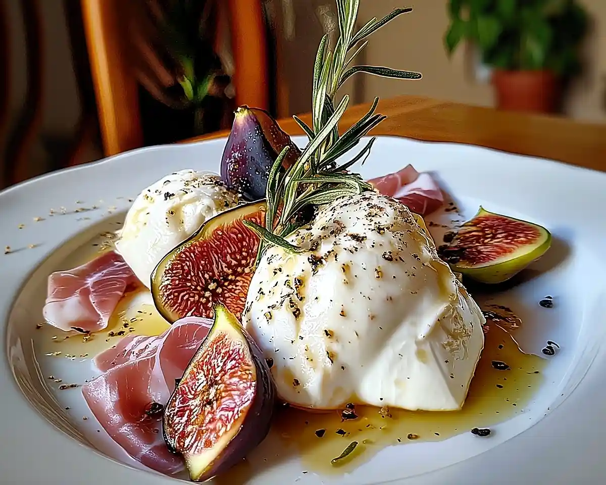 Burrata sur Figues Fraîches Rôties au Miel 1 Burrata sur Figues Fraîches Rôties au Miel