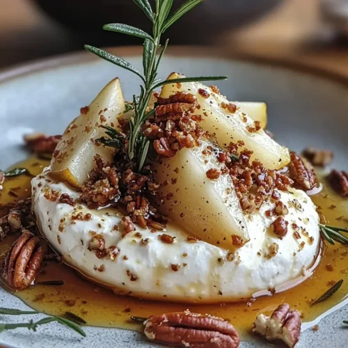 Burrata sur Poires Rôties au Miel Pimenté
