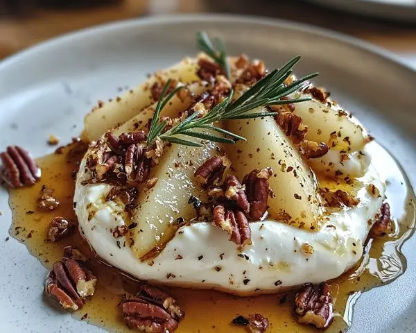 Burrata sur Poires Rôties au Miel Pimenté Recette