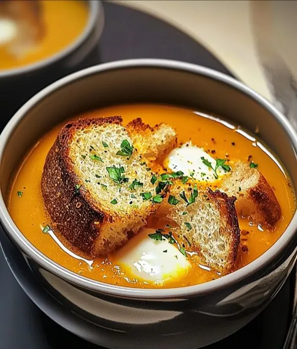 Île Flottante Salée Façon Bouillabaisse avec rouille aérienne et croûtons dorés