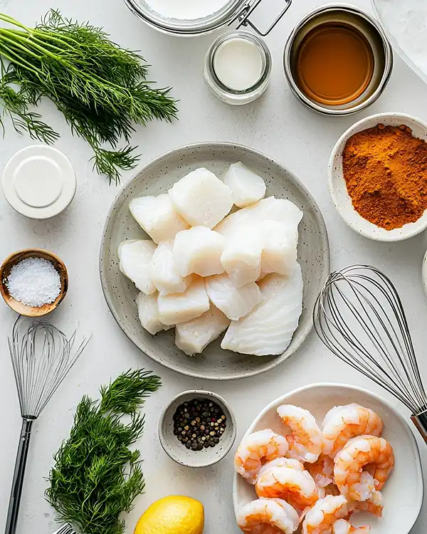 Les ingrédients pour Blanquette de Poissons au Lait de Coco et Curry