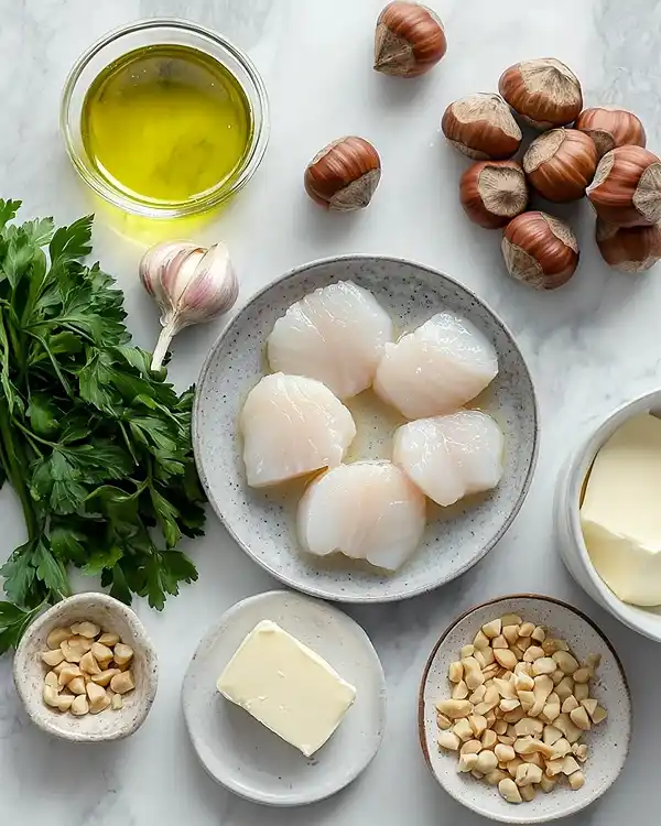 Les ingrédients pour Noix de Saint-Jacques Snackées sur velouté de topinambour