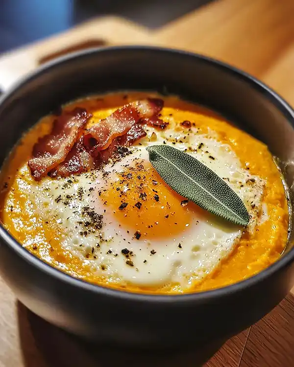 Œuf Parfait sur Velouté de Potimarron à la Sauge