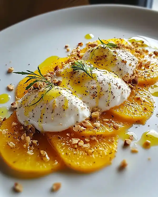 Recette Burrata sur Carpaccio de Betterave Jaune
