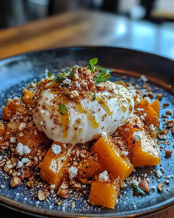 Burrata sur Courge Butternut Rôtie au Miel Pimenté 4 Recette Burrata sur Courge Butternut Rôtie au Miel