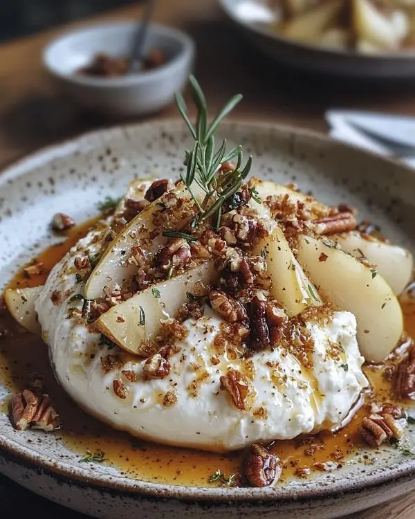 Recette Burrata sur Poires Rôties au Miel Pimenté