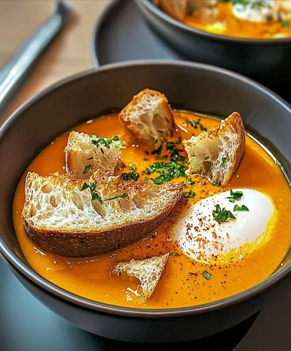 Recette Île Flottante Salée Façon Bouillabaisse avec rouille aérienne et croûtons dorés