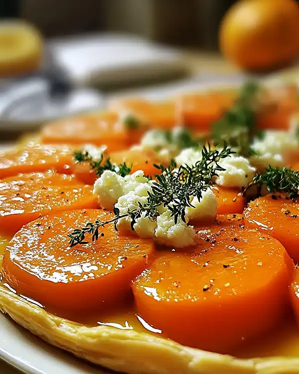 Tarte Tatin de Carottes Glacées au Cumin, Semoule aux Agrumes & Chèvre Frais