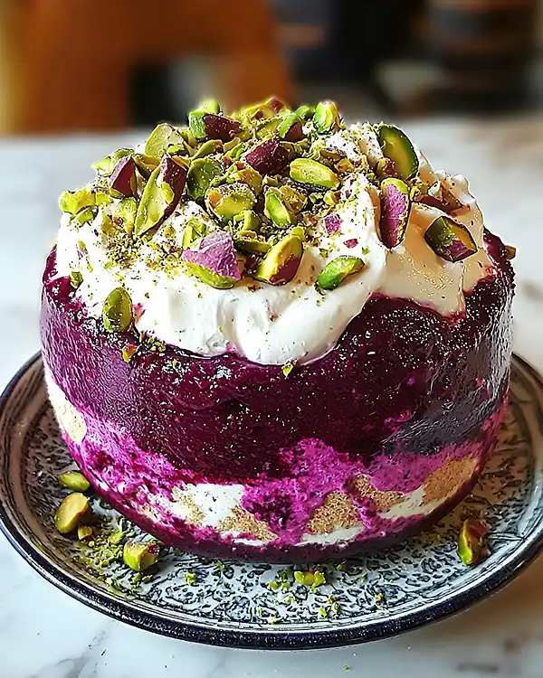 Tiramisu Salé de Betterave, Crème au Chèvre Frais & Éclats de Pistaches