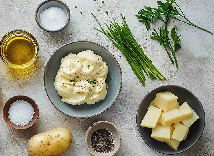 Les ingrédients pour Millefeuille de Pomme de Terre Croustillant à la crème de truffe et Comté