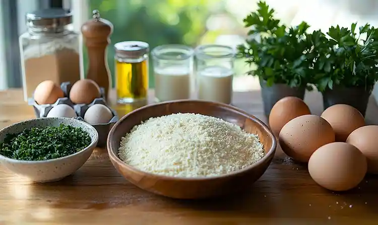 Les ingrédients pour Œuf Mollet Croustillant (Pané au Panko), Velouté de Champignons & Huile de Persil