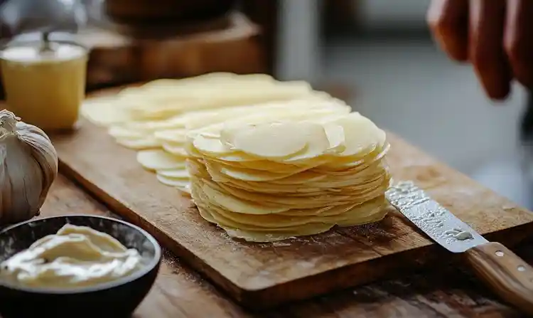 Préparation Millefeuille de Pomme de Terre Croustillant à la crème de truffe et Comté