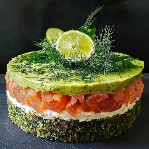 Recette Cheesecake Salé à l’Avocat & Saumon Fumé, Base Crackers aux Herbes