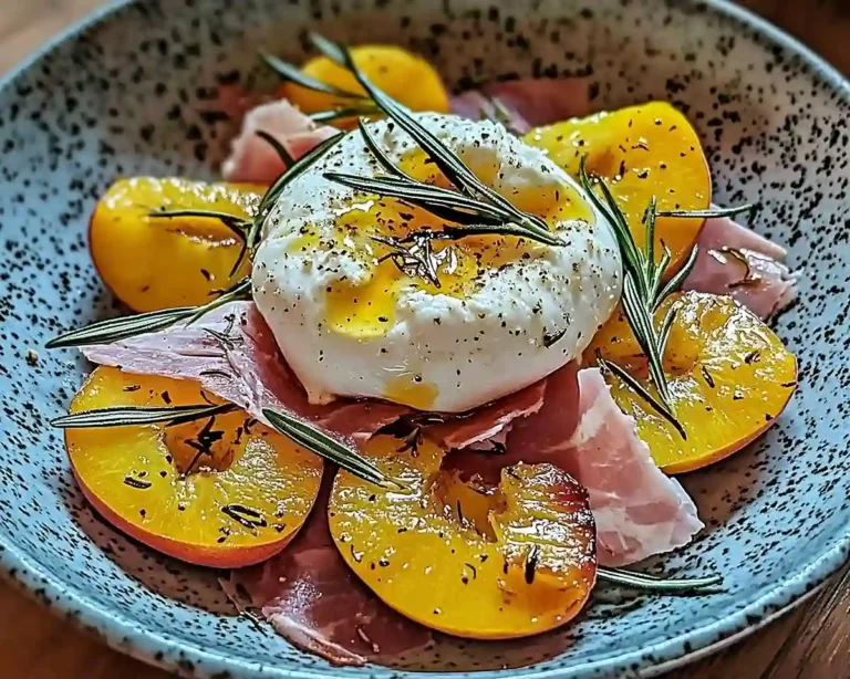 Burrata sur Carpaccio de Pêches Blanches