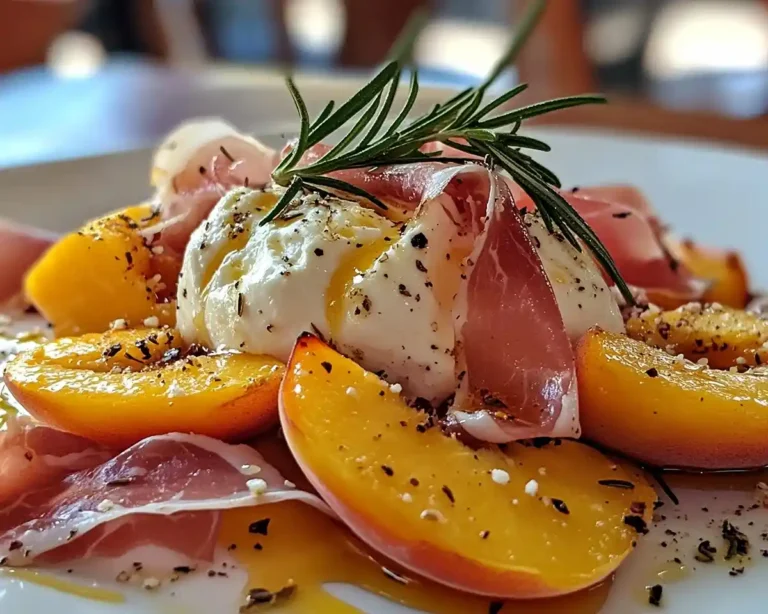 Burrata sur Pêches Rôties au Romarin